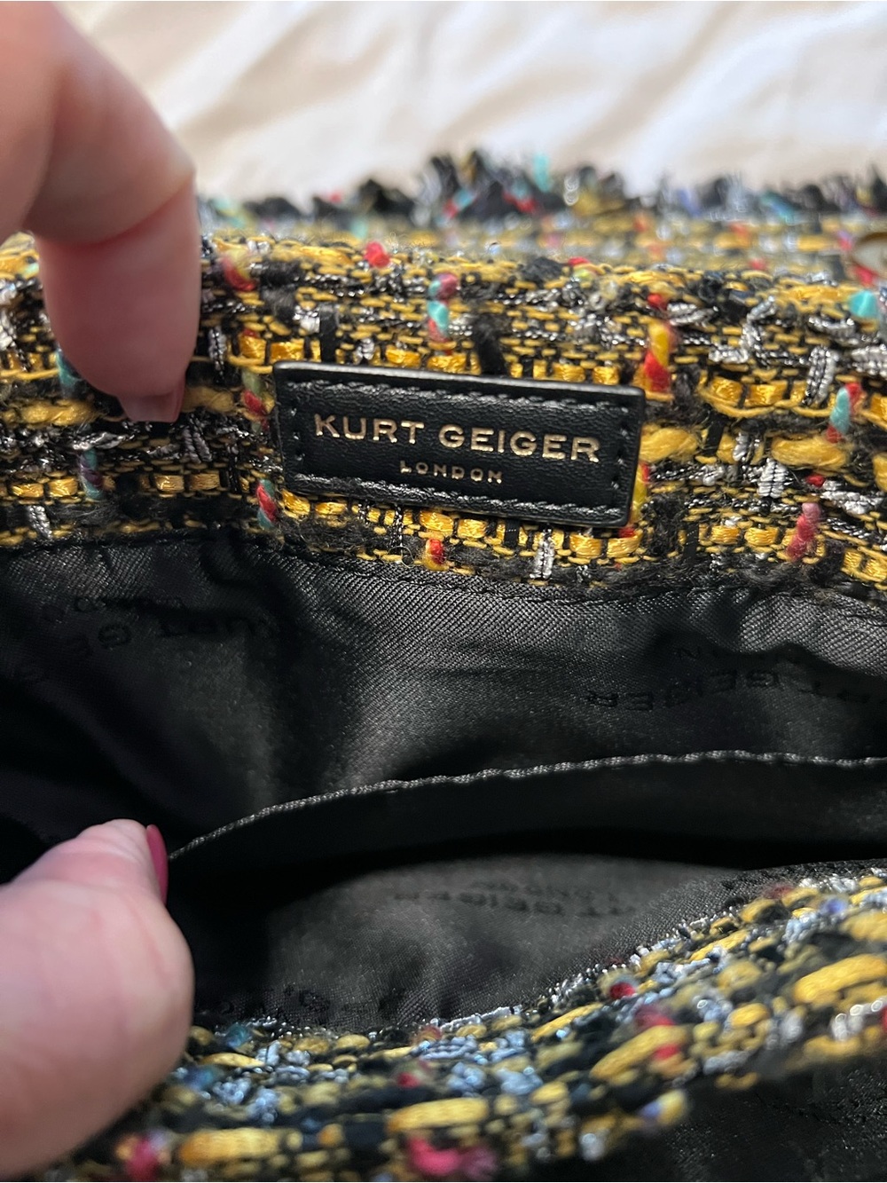 Kurt Geiger London Mayfair Tweed Multi Color Chain-Detail Shoulder Bag - Picture 9 of 13